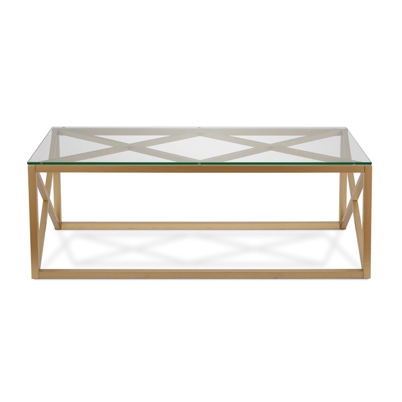 2 Piece Coffee Table and End Table Geometric Set in Brass