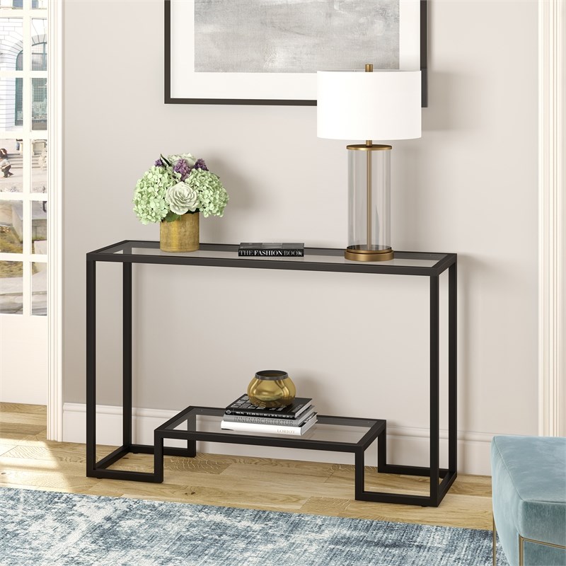 Henn&Hart Glam Geometric Console Table in Black and Bronze