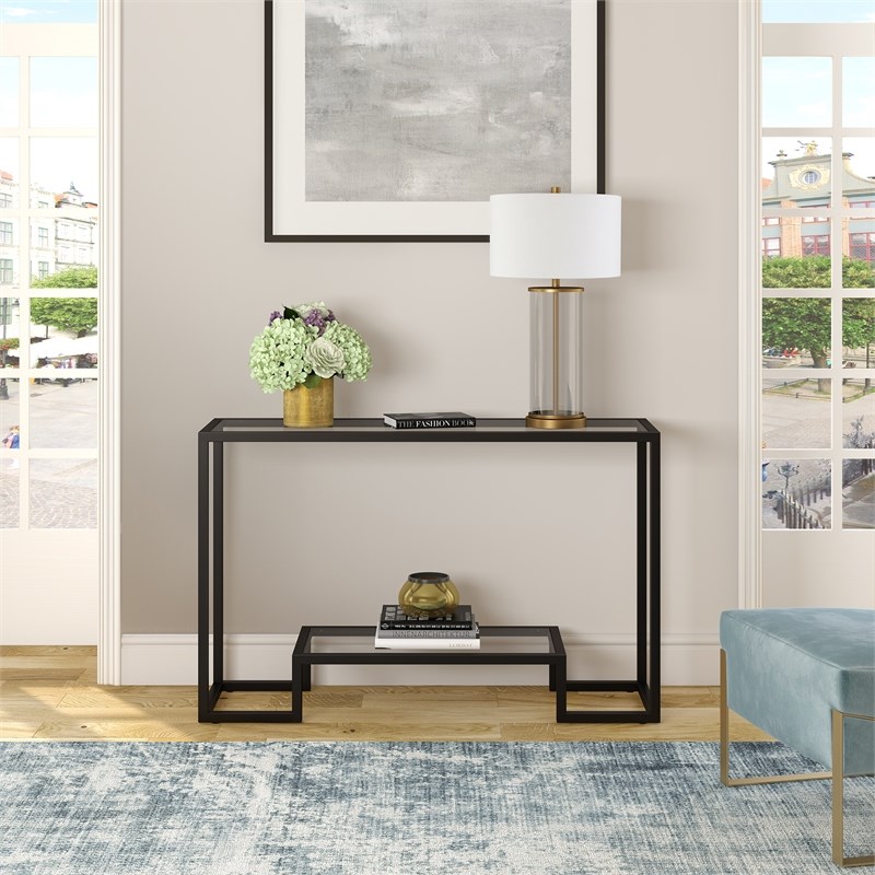 Henn&Hart Glam Geometric Console Table in Black and Bronze