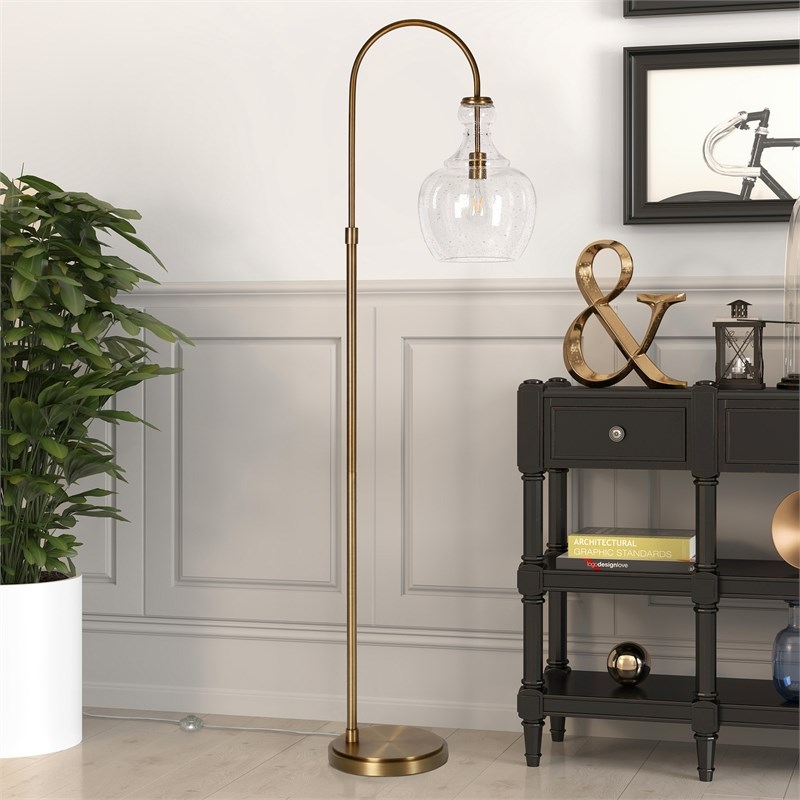 Gold Floor Lamp With Seeded Glass Shade, Standing Lamp Glass Shade