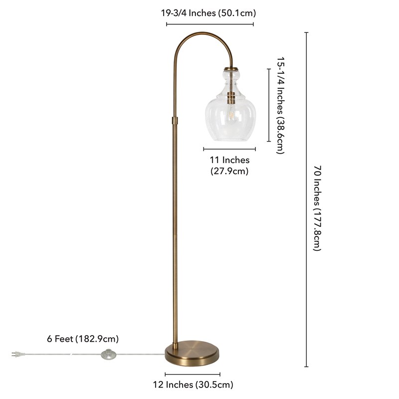 Gold Floor Lamp With Seeded Glass Shade, 70 Inch Floor Lamp