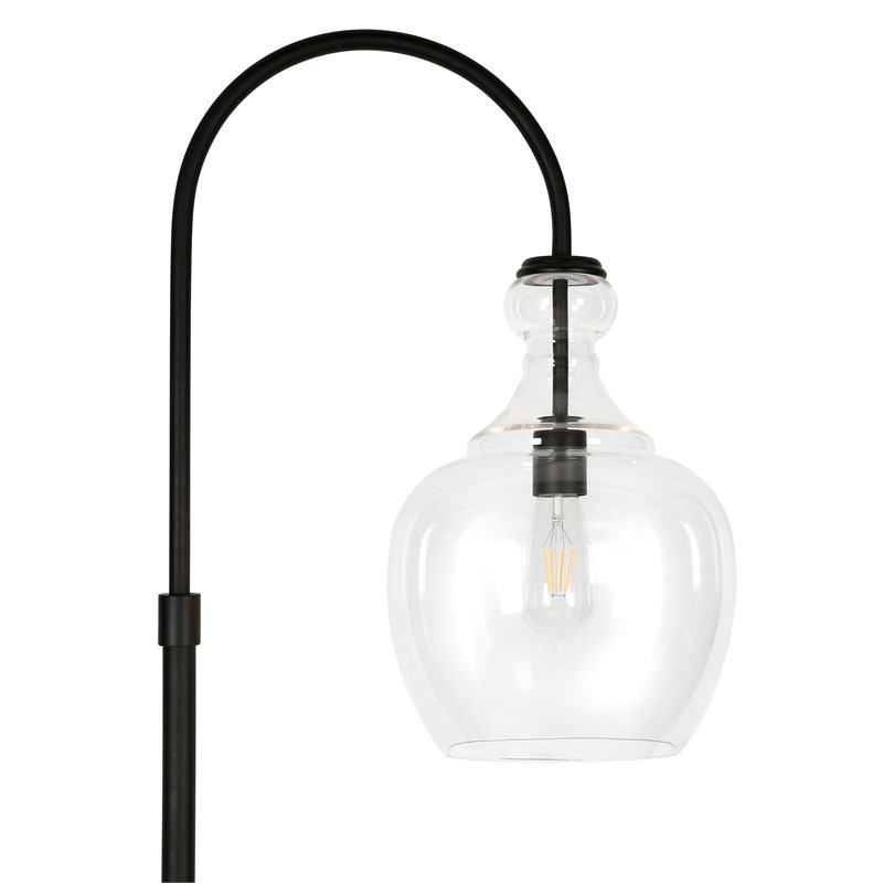 Henn Hart Metal Arc Black And Bronze Floor Lamp With Clear Glass Shade Homesquare Henn Hart Metal Arc Black And Bronze, Black Arched Floor Lamp With Glass Shade