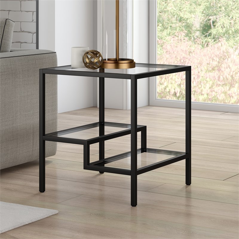 Henn&Hart Metal Two Tier Side Table Black and Bronze Finish