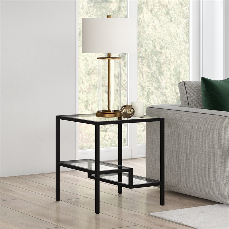 Henn&Hart Metal Two Tier Side Table Black and Bronze Finish