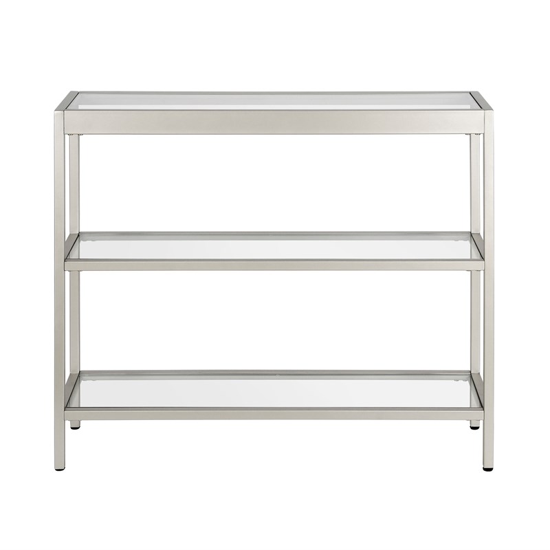 Henn&Hart 36" Metal 3-Shelf Short Console Table in Nickel and Gray 810325033764 