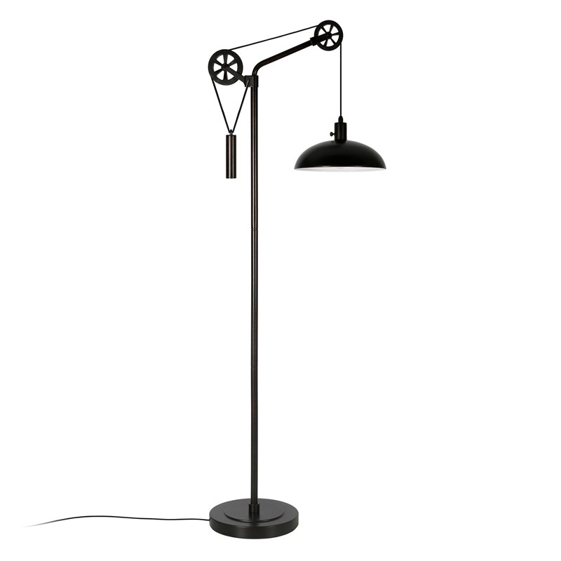 Henn Hart Industrial Metal Black Pulley Floor Lamp With Shade Homesquare Henn Hart Industrial Metal Black Pulley, Pulley Style Floor Lamp