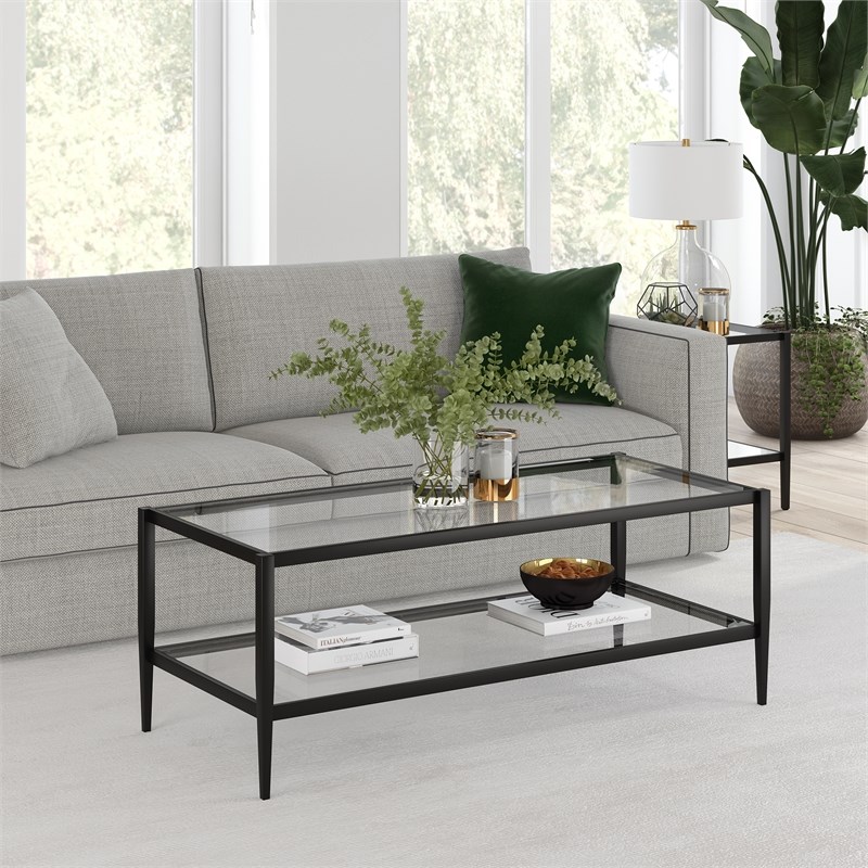 glass top metal frame coffee table