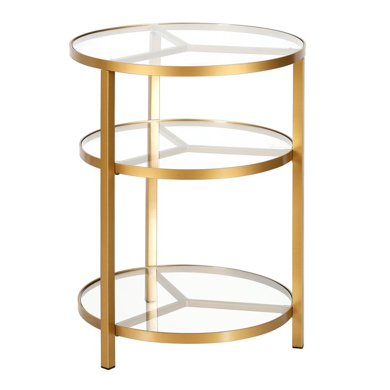 Henn&Hart 22' Triple Shelf Brass and Gold Metal Round Side Table