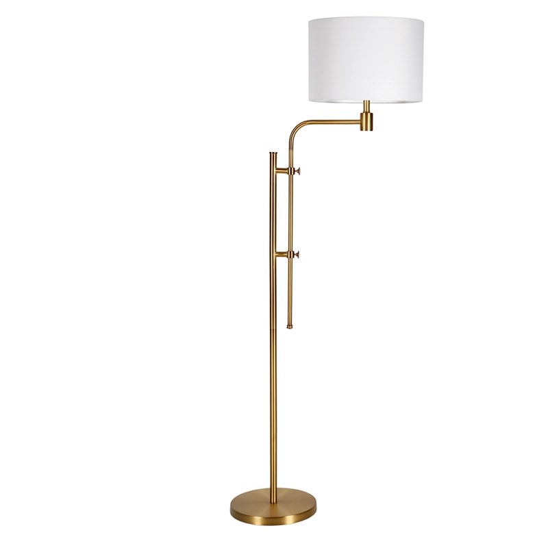 Henn Hart Adjustable Brass Floor Lamp With Linen Fabric Shade Homesquare Henn Hart Adjustable Brass Floor Lamp, How To Clean A Brass Floor Lamp