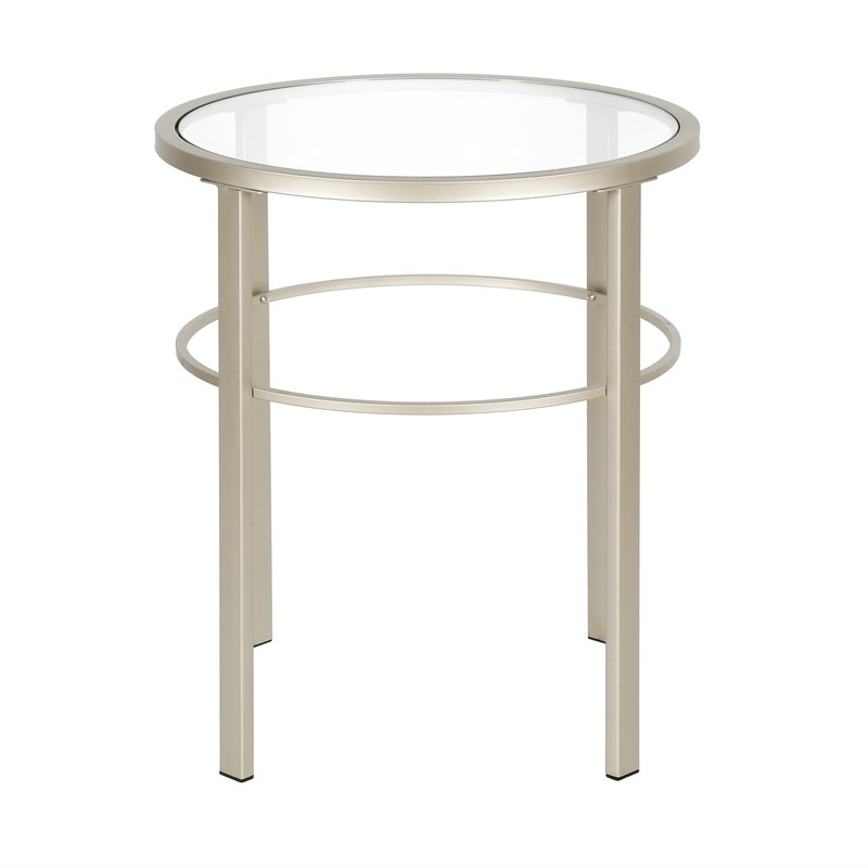 Henn&Hart Satin Nickel Circle Side Table with Glass Top