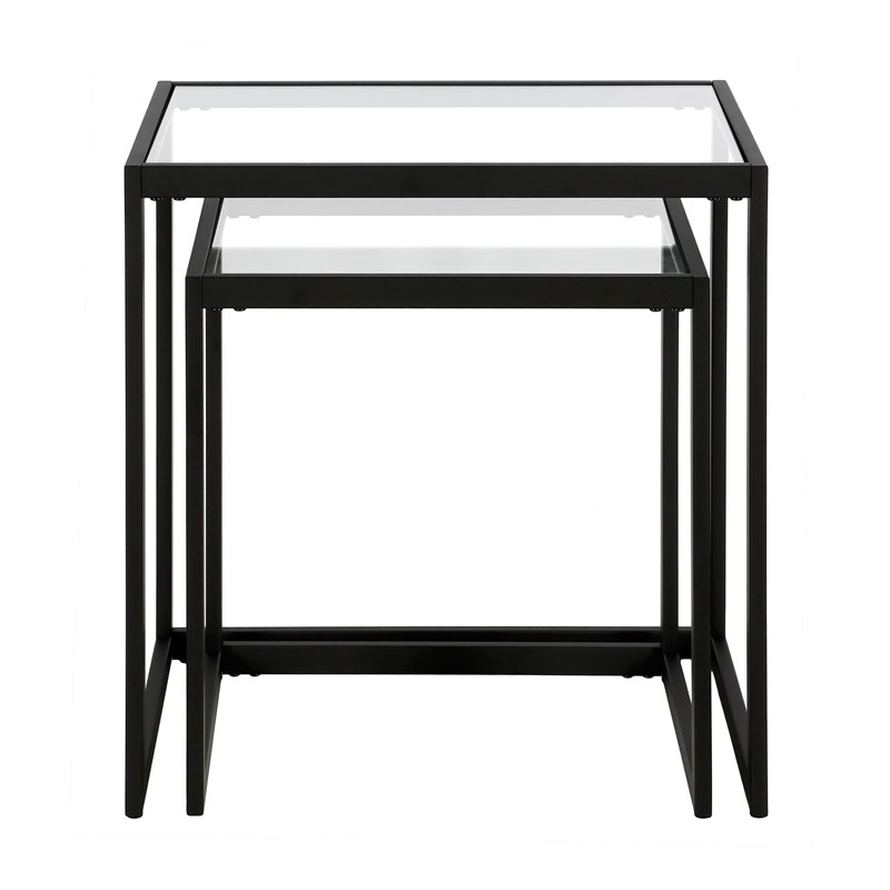 Henn&Hart Metal Rectangle Nested Side Table in Black and Bronze with Glass Top