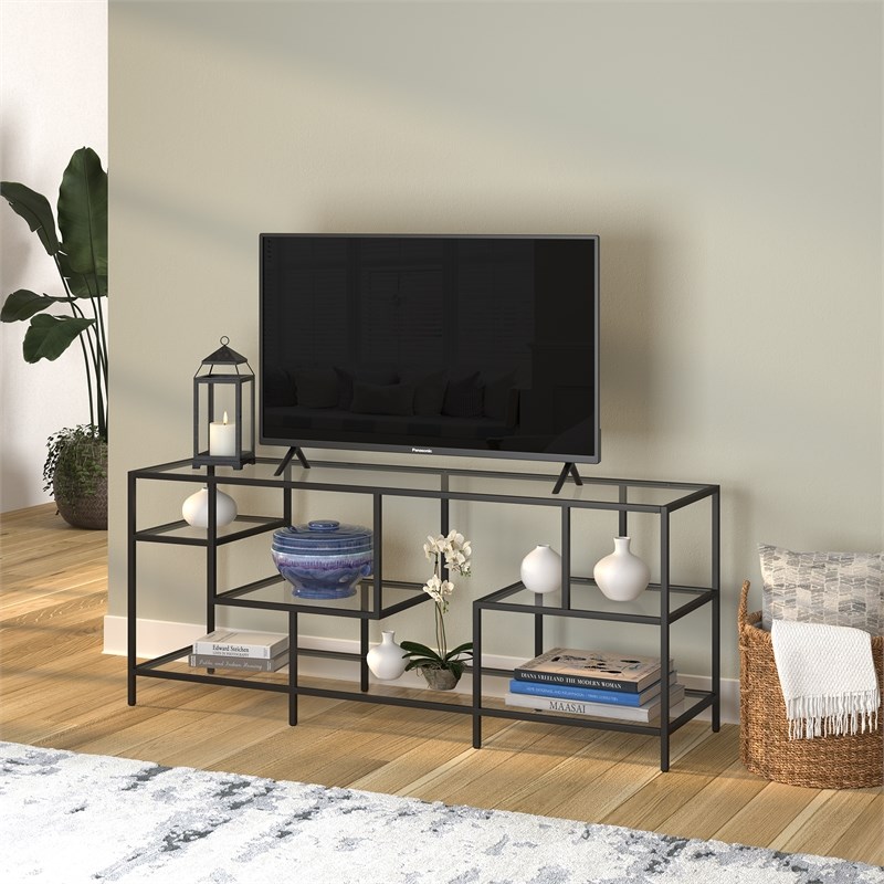 Henn&Hart Black Bronze TV Stand with Glass Shelves