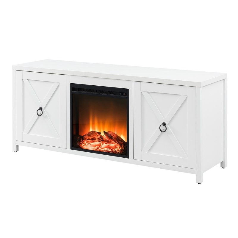 Henn&Hart White TV Stand with Log Fireplace Insert