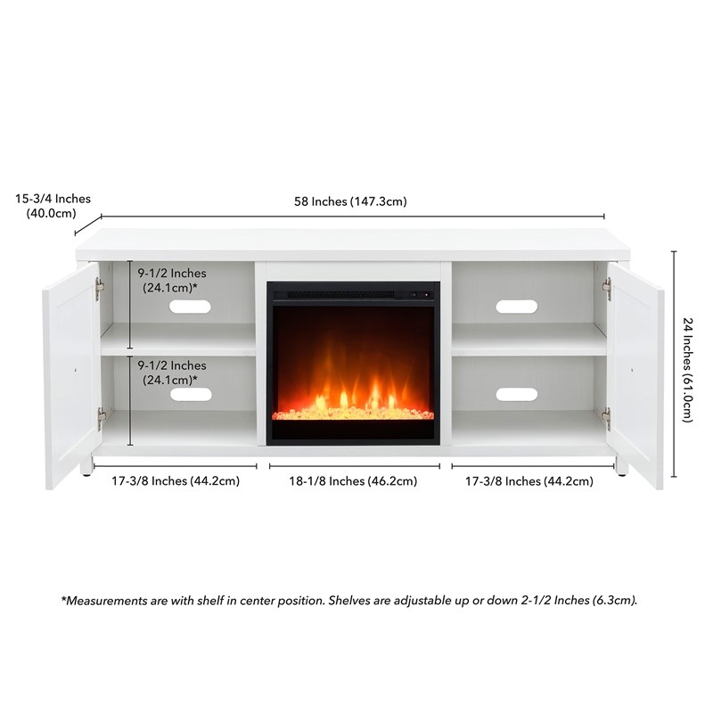 Henn&Hart White TV Stand with Crystal Fireplace Insert Homesquare
