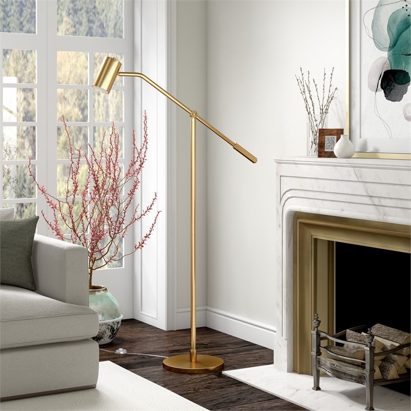 Henn&Hart Contemporary Metal Floor Lamp with Boom Arm in Brass FL0368 