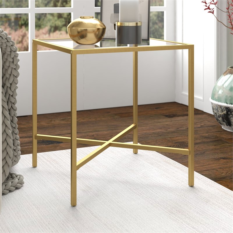 Henn&Hart Brass Finish Side Table with Glass Tabletop