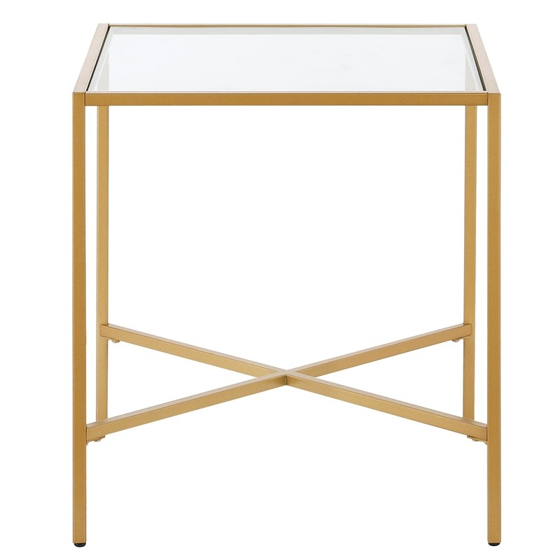 Henn&Hart Brass Finish Side Table with Glass Tabletop