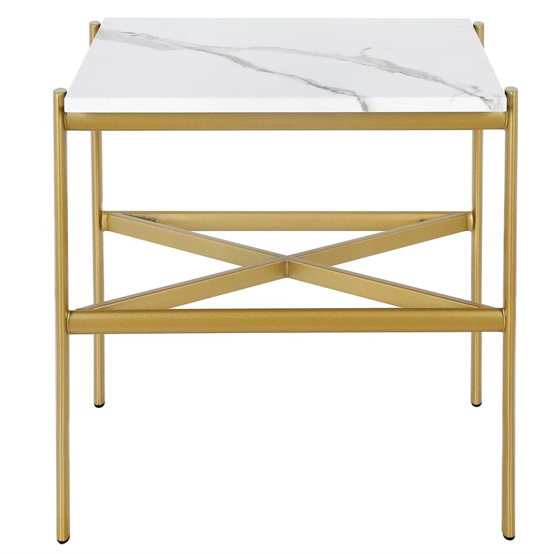 Henn&Hart Gold Side Table with Faux Marble Top