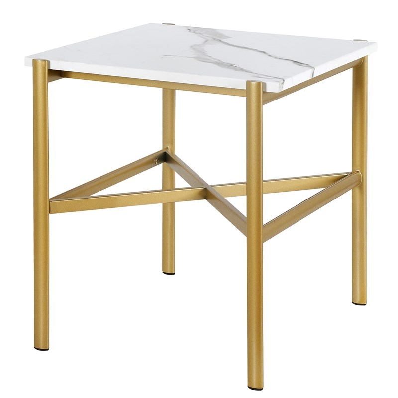 Henn&Hart Gold Side Table with Faux Marble Top