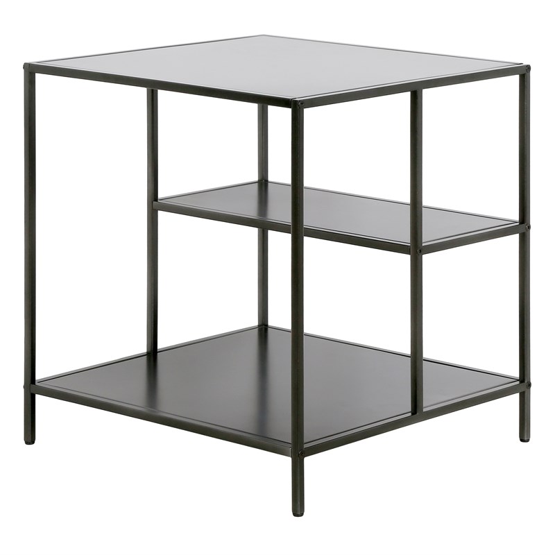 Henn&Hart Gunmetal Gray Side Table with Metal Shelves