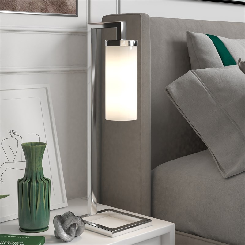 Henn&Hart Polished Nickel Table Lamp with White Milk Glass Shade