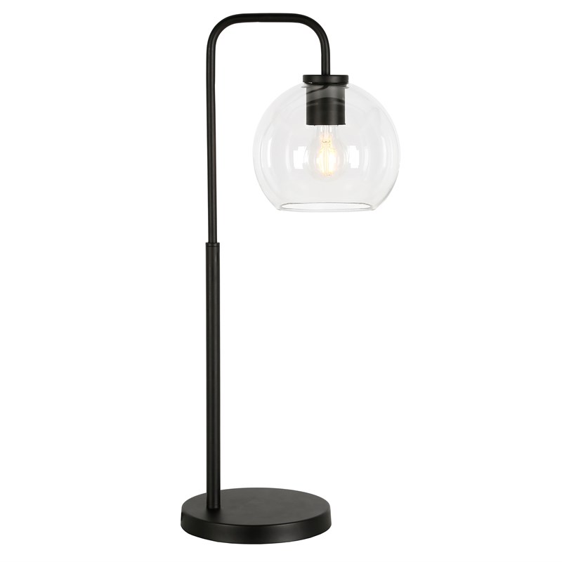 Henn&Hart Black Bronze Arc Table Lamp with Clear Glass Shade
