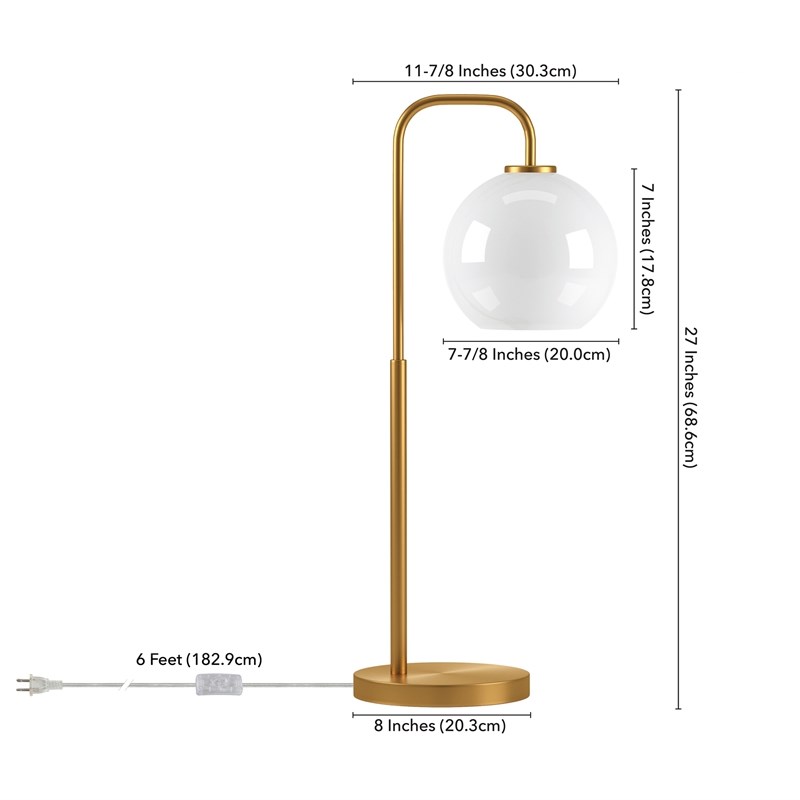 Henn&Hart Brass Arc Table Lamp with White Milk Glass Shade