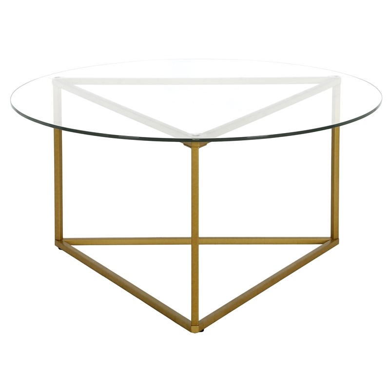 Henn&Hart Brass Round Coffee Table with Glass Top