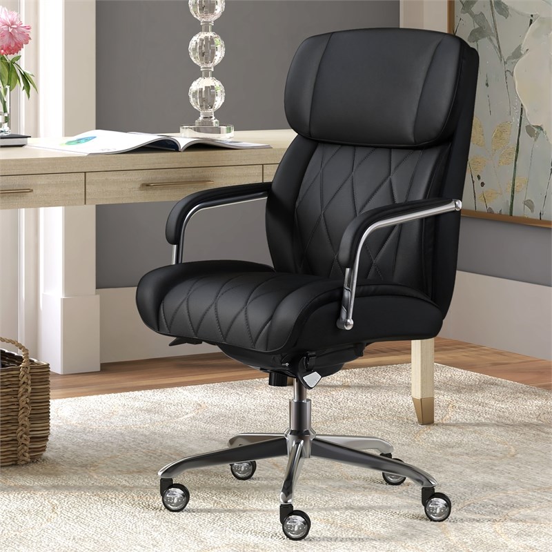La-Z-Boy Modern Faux Leather Quilted Leather Executive Office Chair Black