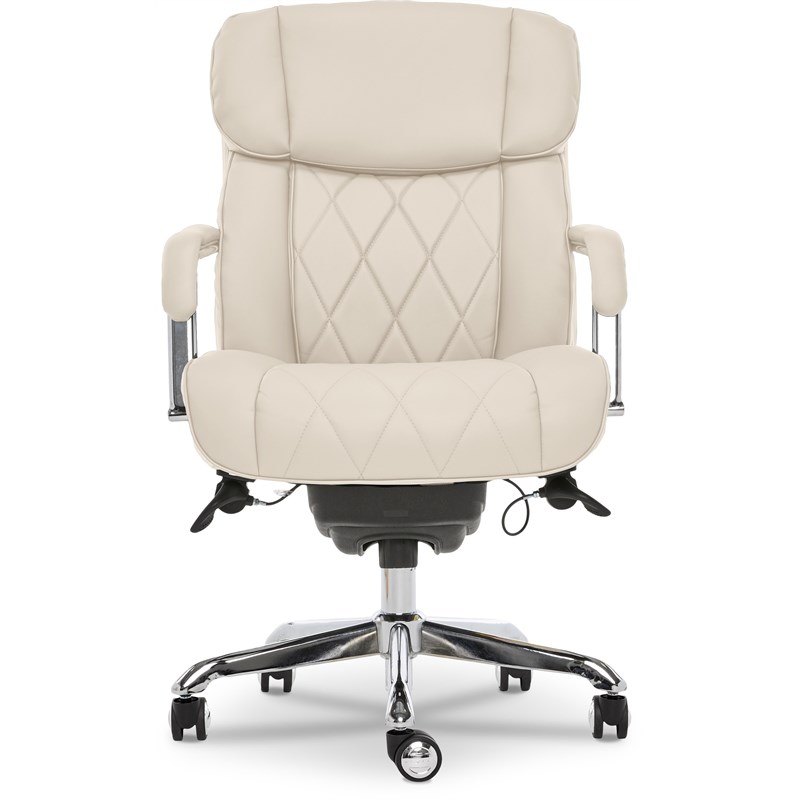 LaZBoy Sutherland Quilted Leather Executive Office Chair Ivory White