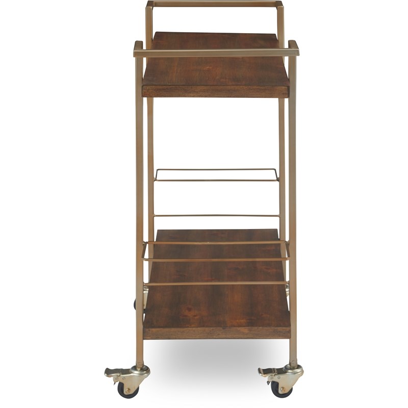 Finch Maxwell Kitchen Bar Cart Gold/Brown With Wheels