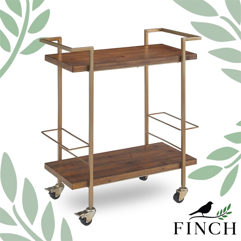 Finch Maxwell Kitchen Bar Cart Gold/Brown With Wheels