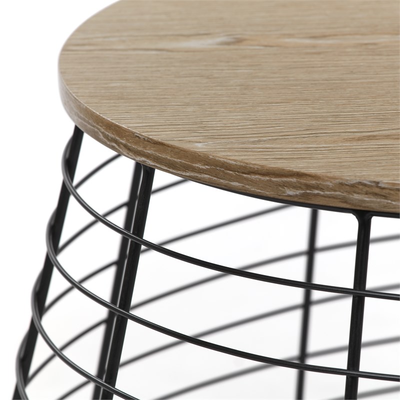 black metal wire accent table with wooden top