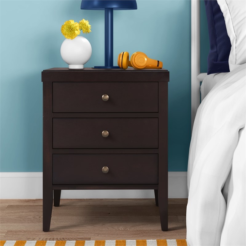 ClickDecor Finley Solid Wood 3 Drawer Nightstand Dark Brown