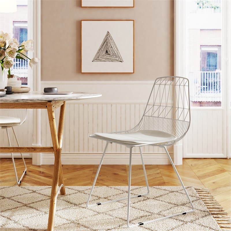 Adore Decor Vivi Metal Dining Side Chair in French White (Set of 2)