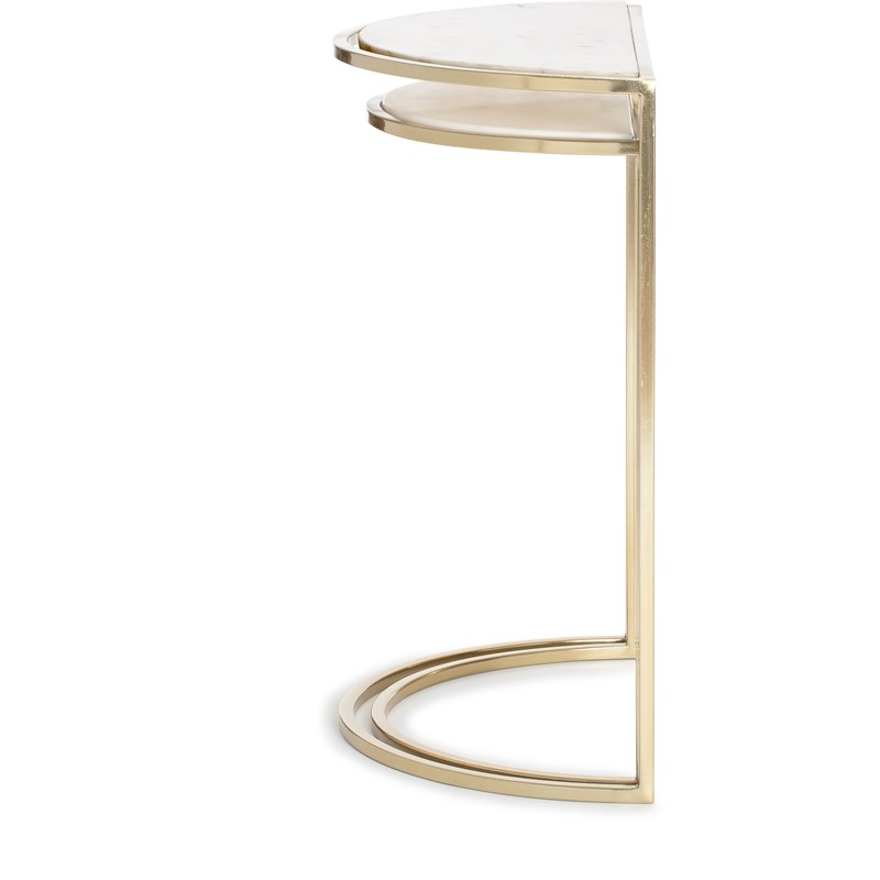 Adore Decor Kingston Gold Nesting Side Table Set of 2 White and Gold