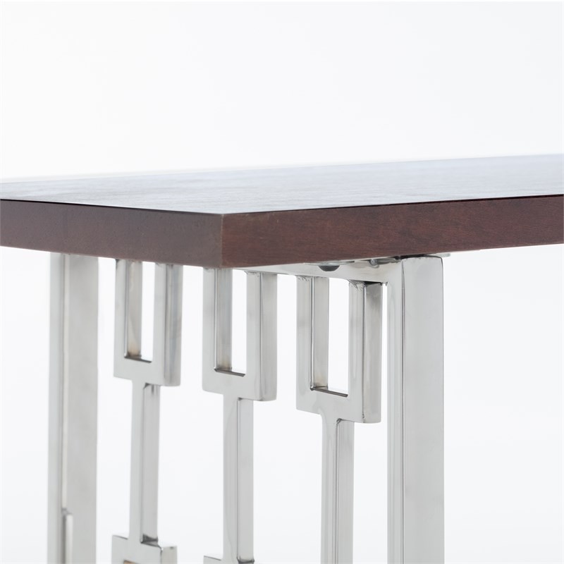 Adore Decor Lennox Contemporary Wood and Silver Metal Bench Dark Walnut Brown