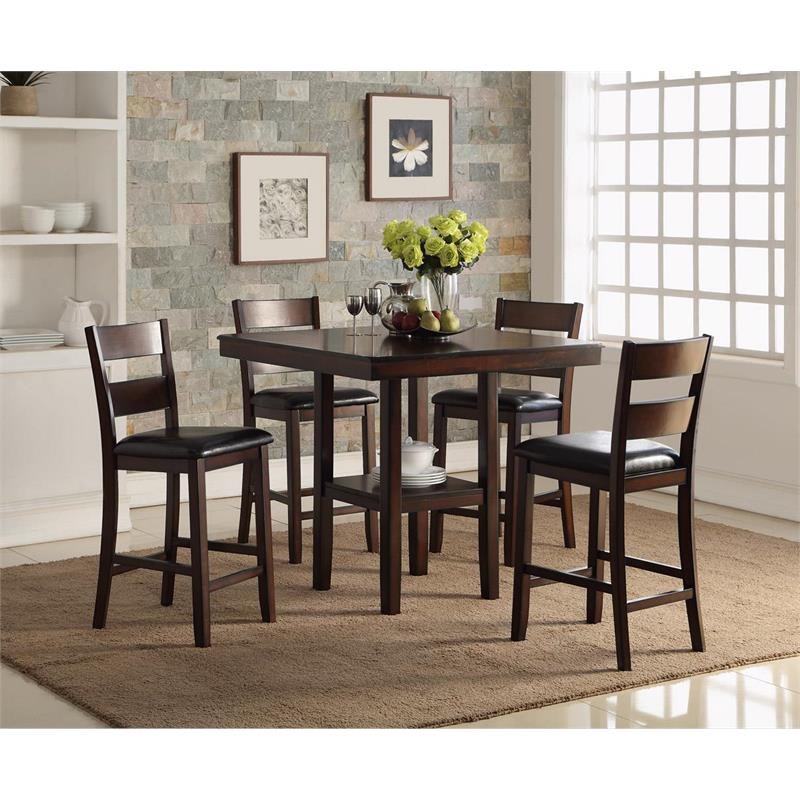 Bernards Cromwell 5-Piece Wood Counter Height Dining Set in Distressed Brown