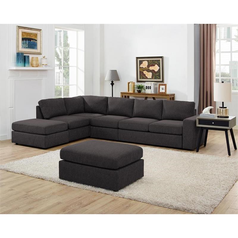 cassia modular sectional sofa with ottoman in dark gray linen fabric