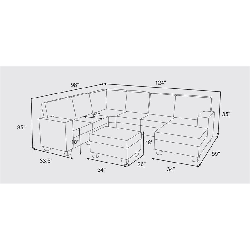 willowleaf fabric 7piece modular sectional sofa chaise with ottoman