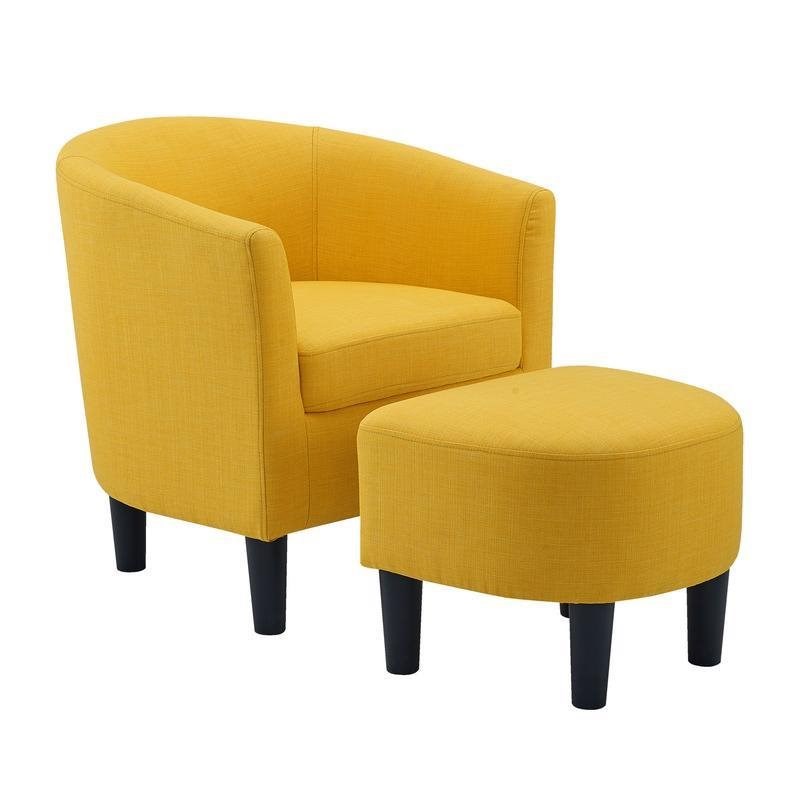 camilla yellow fabric barrel chair with ottoman - d7981
