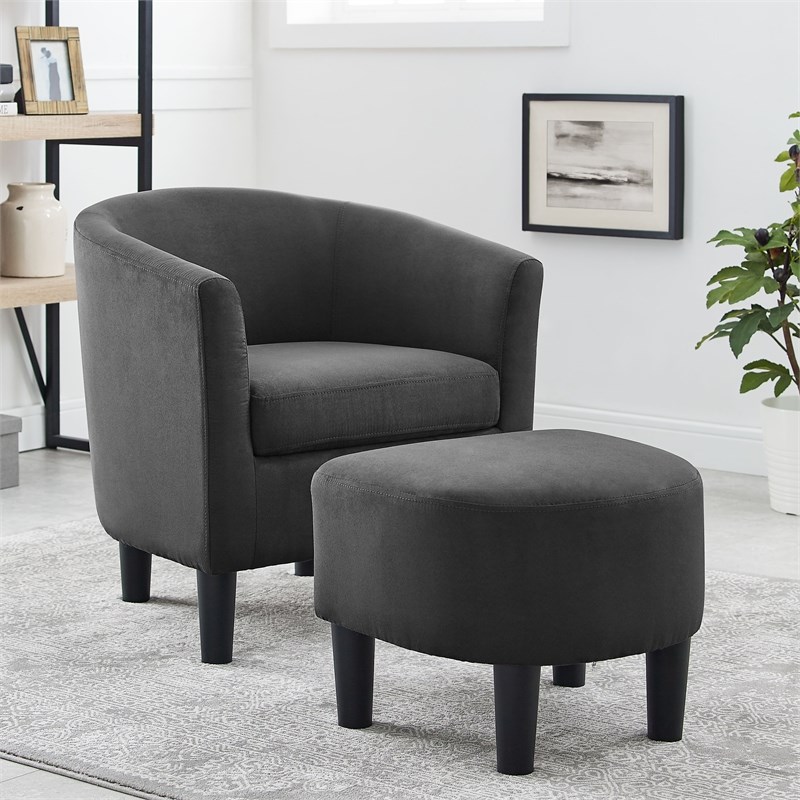 camilla dark gray fabric barrel chair with ottoman - d7983