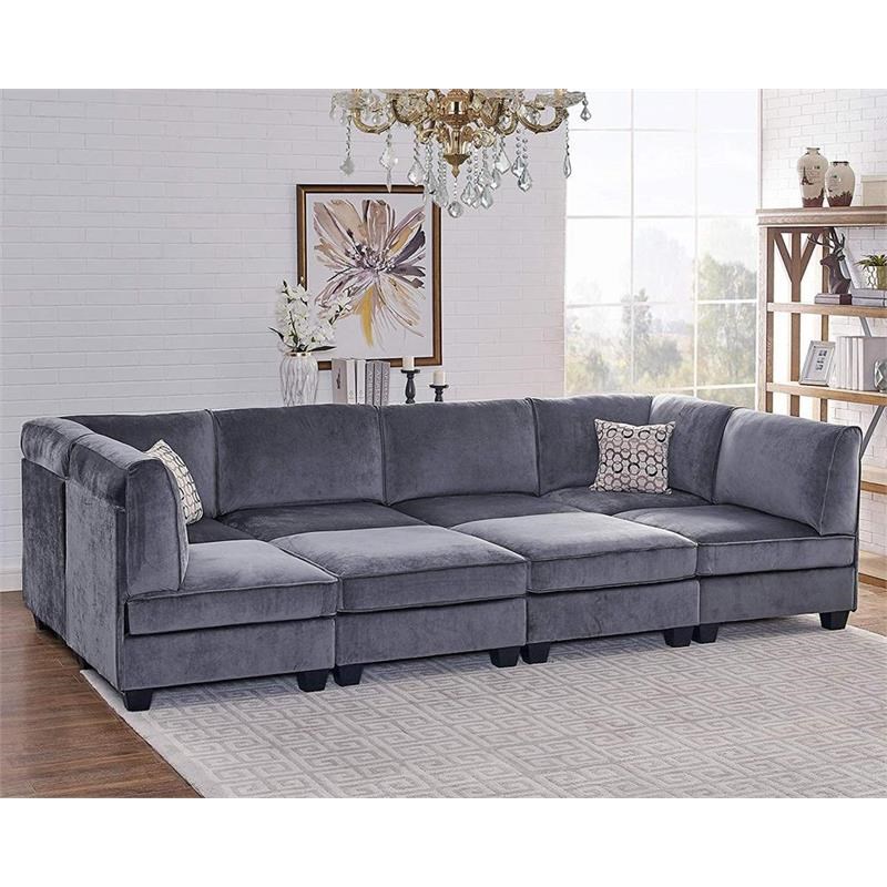 simona gray velvet 8pc modular u shape l shape sectional sofa - d6019-5