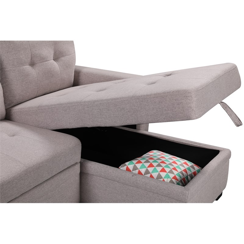 Ashlyn Light Gray Fabric Reversible Sleeper Sofa USB Charger Storage Chaise