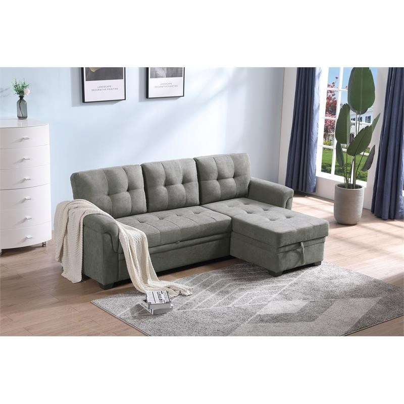 Lucca Light Gray Fabric Reversible, Lucca Light Gray Linen Reversible Sleeper Sectional Sofa With Storage Chaise