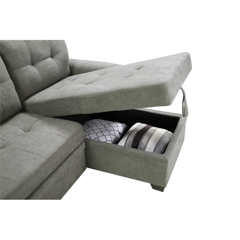 lucca light gray fabric reversible sectional sleeper sofa