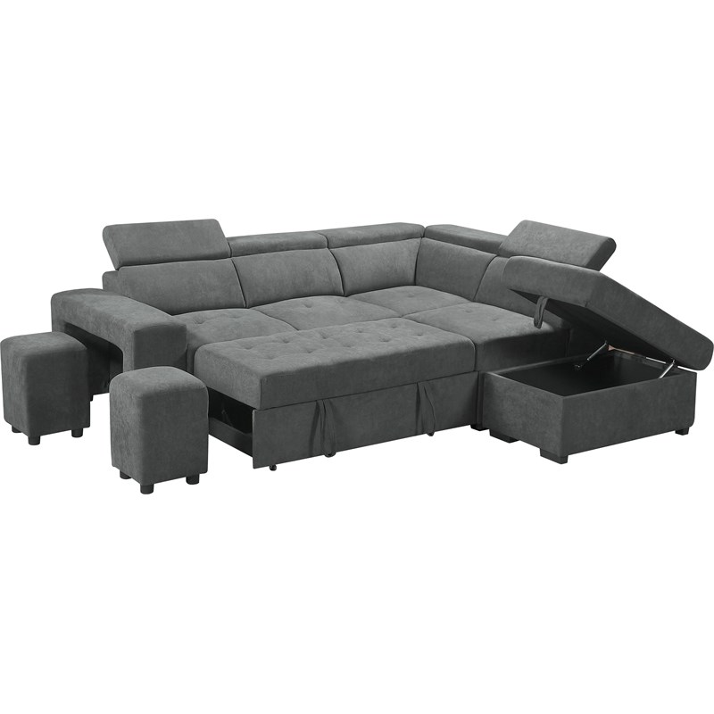 Henrik Light Gray Sleeper Sectional, Sectional Sofa With Storage Ottoman