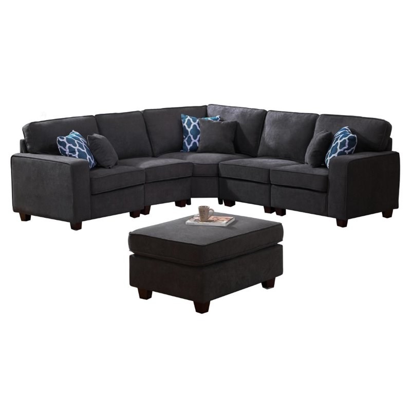 L Shape Sectional Sofa Corner Couch, Leather And Fabric Sectional Sofa