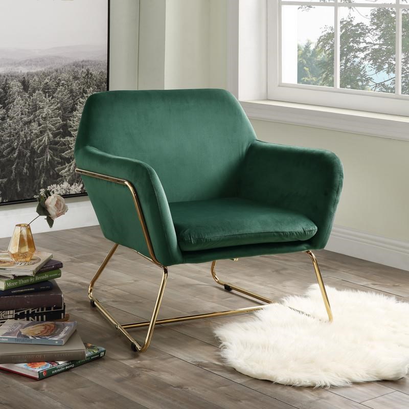 Lilola Home Keira Modern Soft Velvet Accent Arm Chair with Metal Base in Green