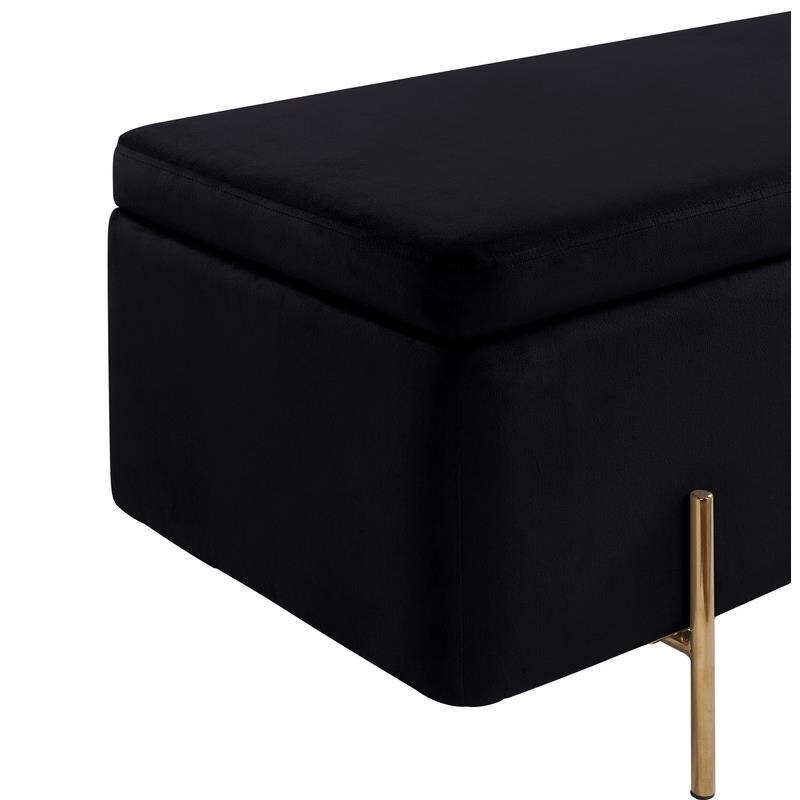 Lilola Home Emma Velvet Storage Bench with Metal Legs in Black Homesquare